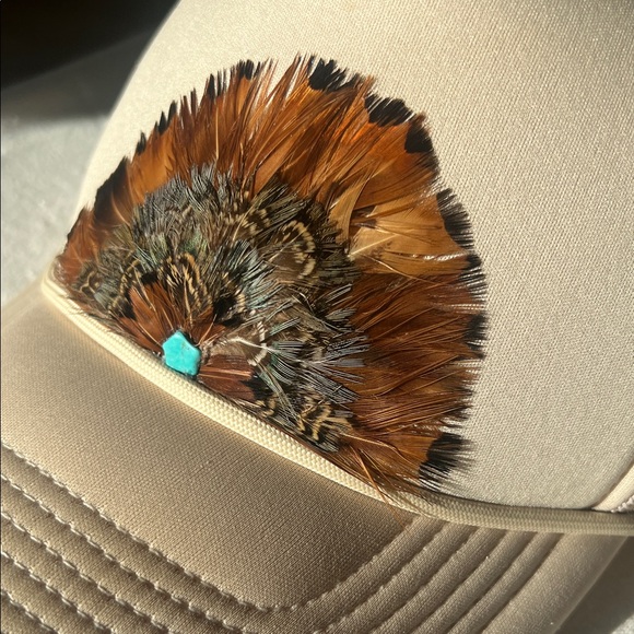 Feather-Embellished Tan Women's Hat for Sale. - Picture 3 of 5
